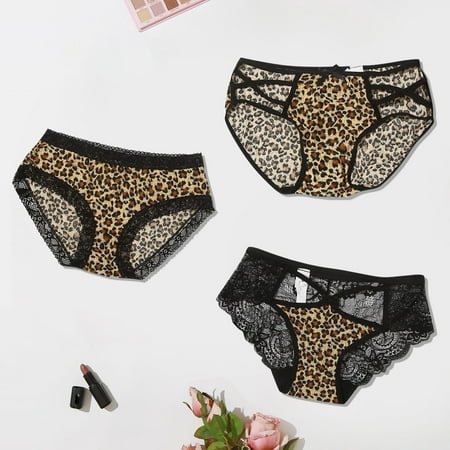 

MRULIC lingerie for women Leopard Print Women Translucent Underwear Sheer Lace Tank Lace Underpant Brown + M