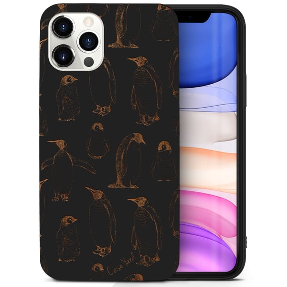 Case Yard Wooden Case for iPhone-12-Pro-Max Soft TPU Silicone cover Slim Fit Shockproof Wood Protective Phone Cover for Girls Boys Men and Women Supports Wireless Charging Penguin Pattern Design
