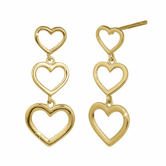 Vinali 14K Solid Gold Womens Dangle Hearts Earrings - 0.74in
