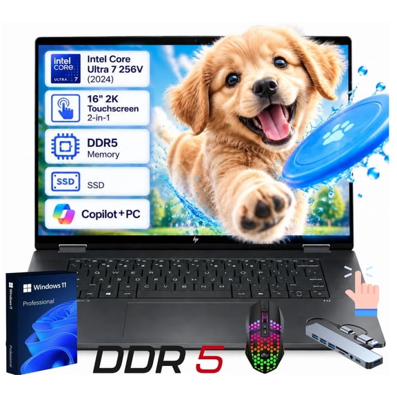 HP OmniBook X 16 inch 2-in-1 Laptop Next Gen AI PC 2K IPS Touchscreen Windows 11 Pro Intel Core 7 256V 16GB DDR5 512GB SSD