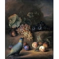thumbnail image 2 of Stranover, Tobias 26x31 Black Ornate Wood Framed with Double Matting Museum Art Print Titled - A Parrot With Grapes, Peaches and Plums In a Landscape, 2 of 4