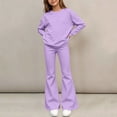 thumbnail image 6 of BXJX Girls Outfit Sets 2 Piece, Causal Crew Neck Long Sleeve Sweatshirt and Flare Pants Sets Purple Size 12-13 T, 6 of 6