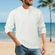 thumbnail image 1 of pstuiky camisas de manga larga para hombre, Camisa de entrenamiento de manga larga con cuello redondo y medio botón informal de colores sólidos para hombre salir tops m, 1 of 9