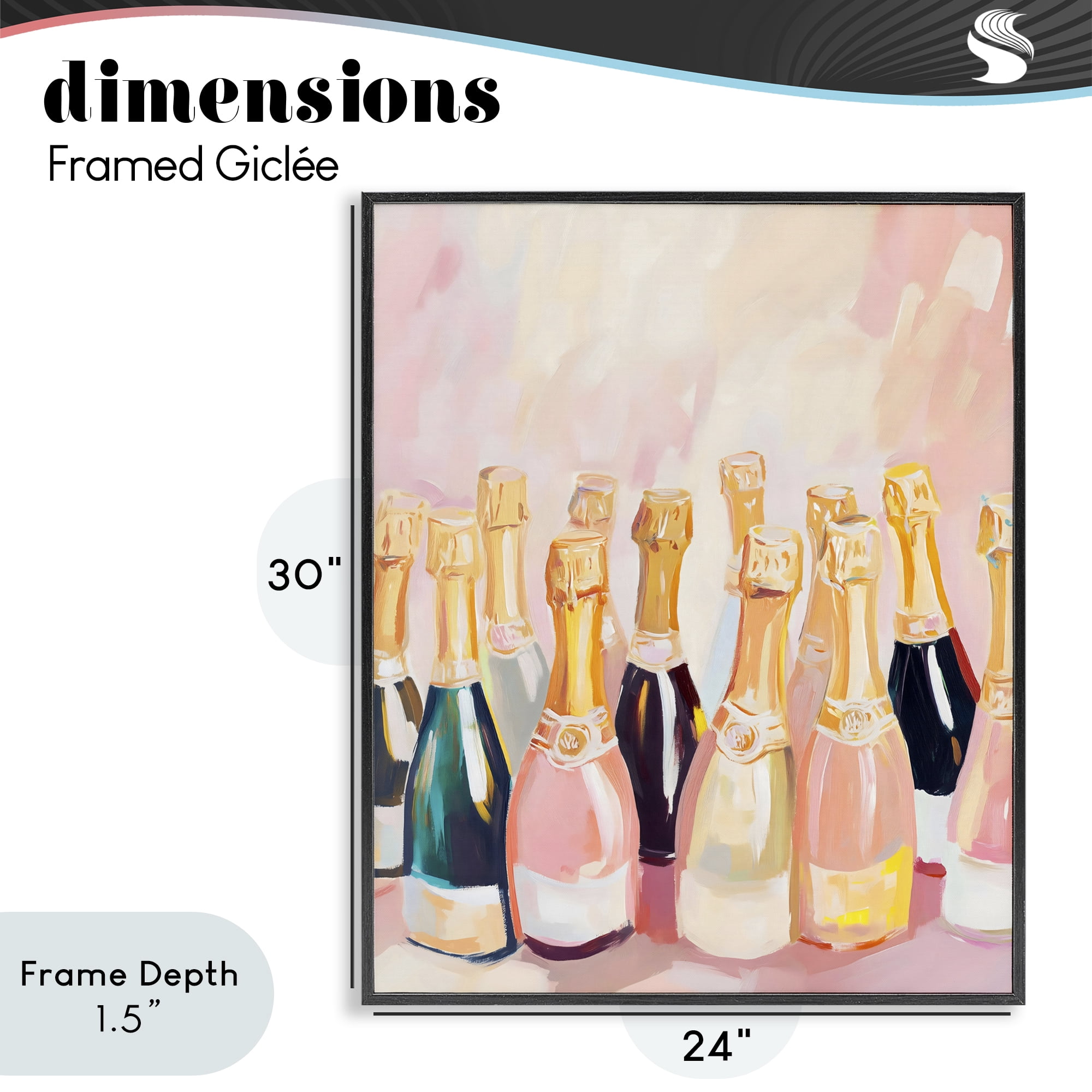 Stupell Industries Blush Champagne Bottles Collection Black Framed Giclee Art, design by The Prints Vibe