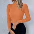 thumbnail image 2 of Miluxas Womens Long Sleeve Shirts Turtleneck Ribbed Knit Slim Fit Lightweight Sweater Fall Dressy Casual Travel Work Tops Orange L(L), 2 of 8