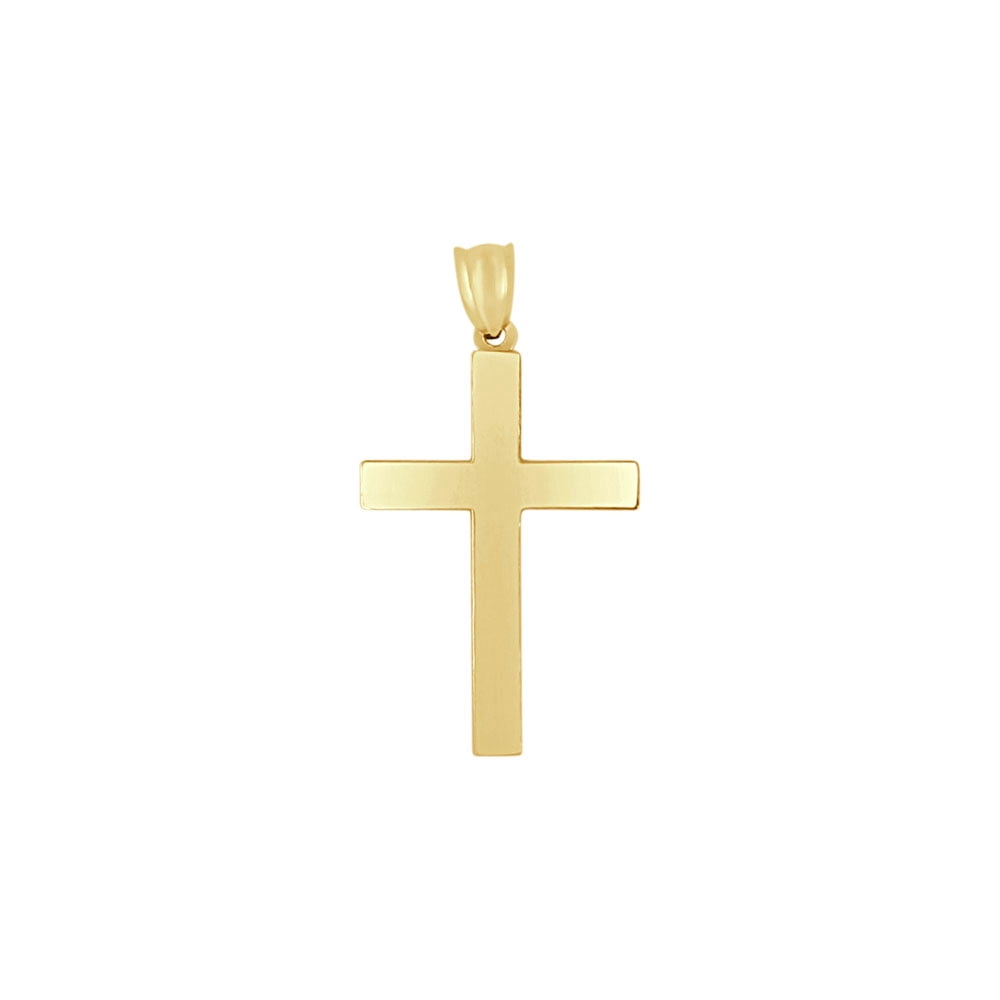 GiveMeGold - 14k Yellow Gold, Simple Plain Cross Pendant Religious ...
