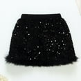 thumbnail image 3 of Girls Sequin Fringe Skirts Fuzzy Trim Elastic Waist Elegant Bodycon Pencil Skirts Dance Party Club Black, 7-8Y, 3 of 7