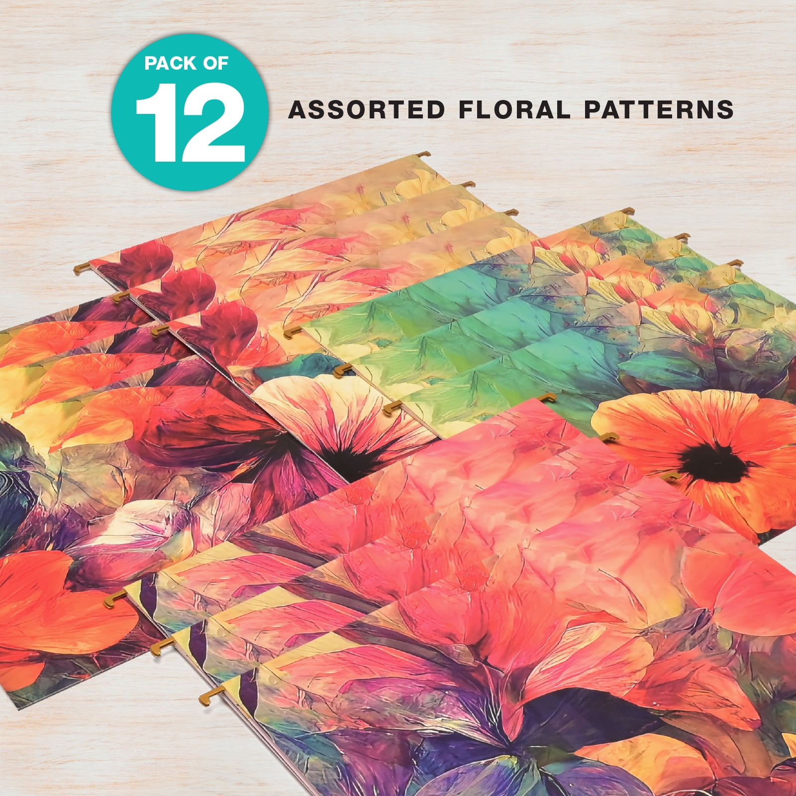 Global Printed Products Abstract Floral Letter Hanging File Folders, 12 Pack
