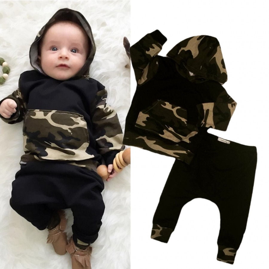 Toddler Infant Baby Boy Kid Camo Hoodie Long Pants Outfits Clothes Set Tracksuit 