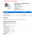 thumbnail image 2 of Water Pump - Compatible with 1974 - 1988 Jeep J20 1975 1976 1977 1978 1979 1980 1981 1982 1983 1984 1985 1986 1987, 2 of 2