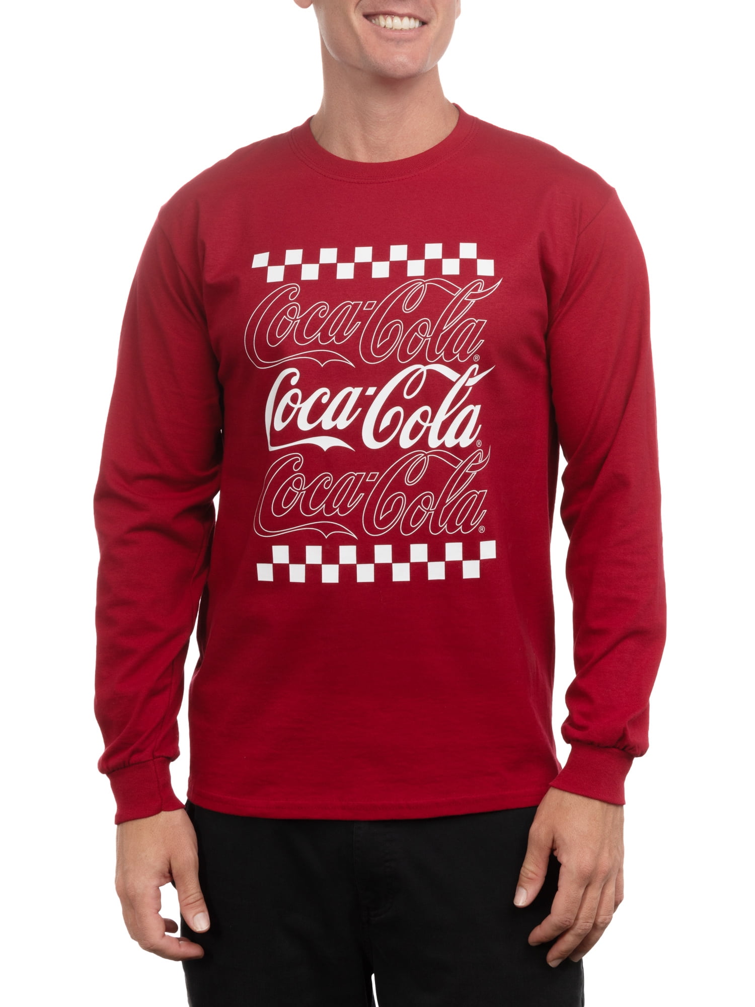 Coca Cola Checkers Mens Graphic Long Sleeve Tee