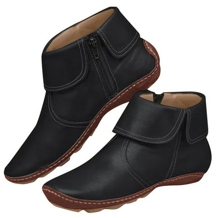 Boots Leather Ankle Non Boots for Women with Heel Fashion Slip Womens Fashion Zipper Boots Socks for Women High Toe Round Shoes Casual Boots for Women with Heel Cute Women s Boots