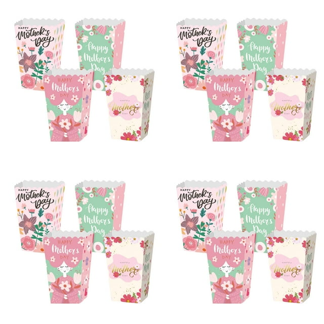CY5O5ee Happy Mother'S Day Paper PopcornBoxes Disposable Paper Party Candy Snack Containers for Mom Birthday PartyFavors Parties Gift Bags 24PCS