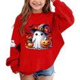 thumbnail image 4 of dazeni Funny Ghost Pumpkin Pattern Sweatshirts for Kids Girls Oversized Crewneck Sweatshirt Loose Casual Long Sleeve Tunic Pullover Red 3-4 Years, 4 of 7