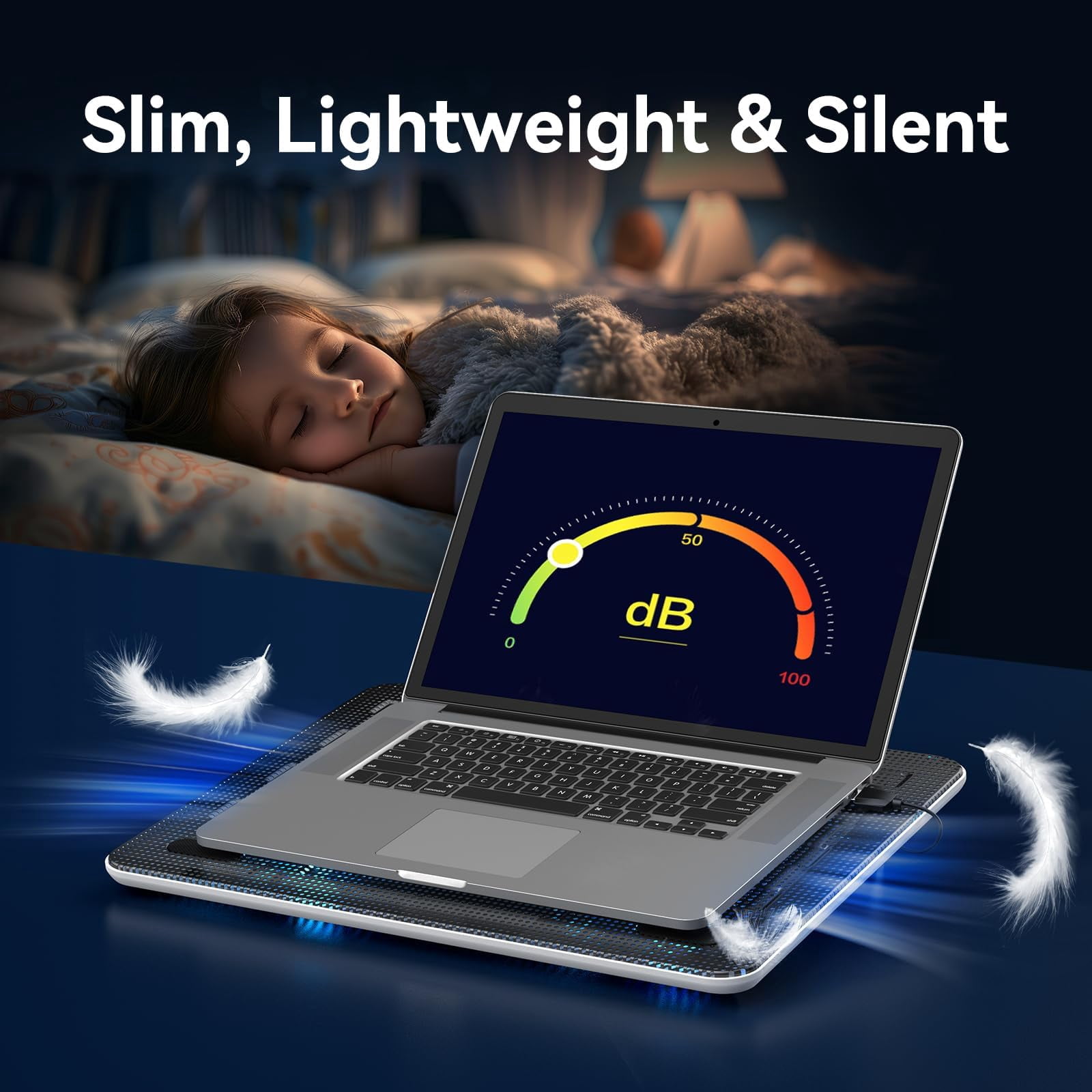 Laptop Pad  Portable Slim Quiet Usb Notebook Cooler Stand Chill Mat With 3 Blue Led Fans Fits 12-17 Inches (white)