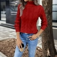 thumbnail image 5 of Women's Fall Winter Casual High Neck Cable Knit Solid Color Pullover Sweater Long Sleeve Top for Daily Wear Winter Clothes,Red,Size L, 5 of 5