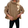 thumbnail image 2 of LAVA Women's Turtleneck Flee Sweater 2023 Fall Long Batwing Sleeve Spilt Hem Tunic Pullover Jumper Tops Khaki XL, 2 of 9