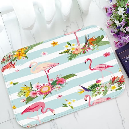 ECZJNT Flamingo Bird and Tropical Flowers Welcome Doormat Bath Mat Rug Entrance Rug Floor Mats 23.6x15.7 inch