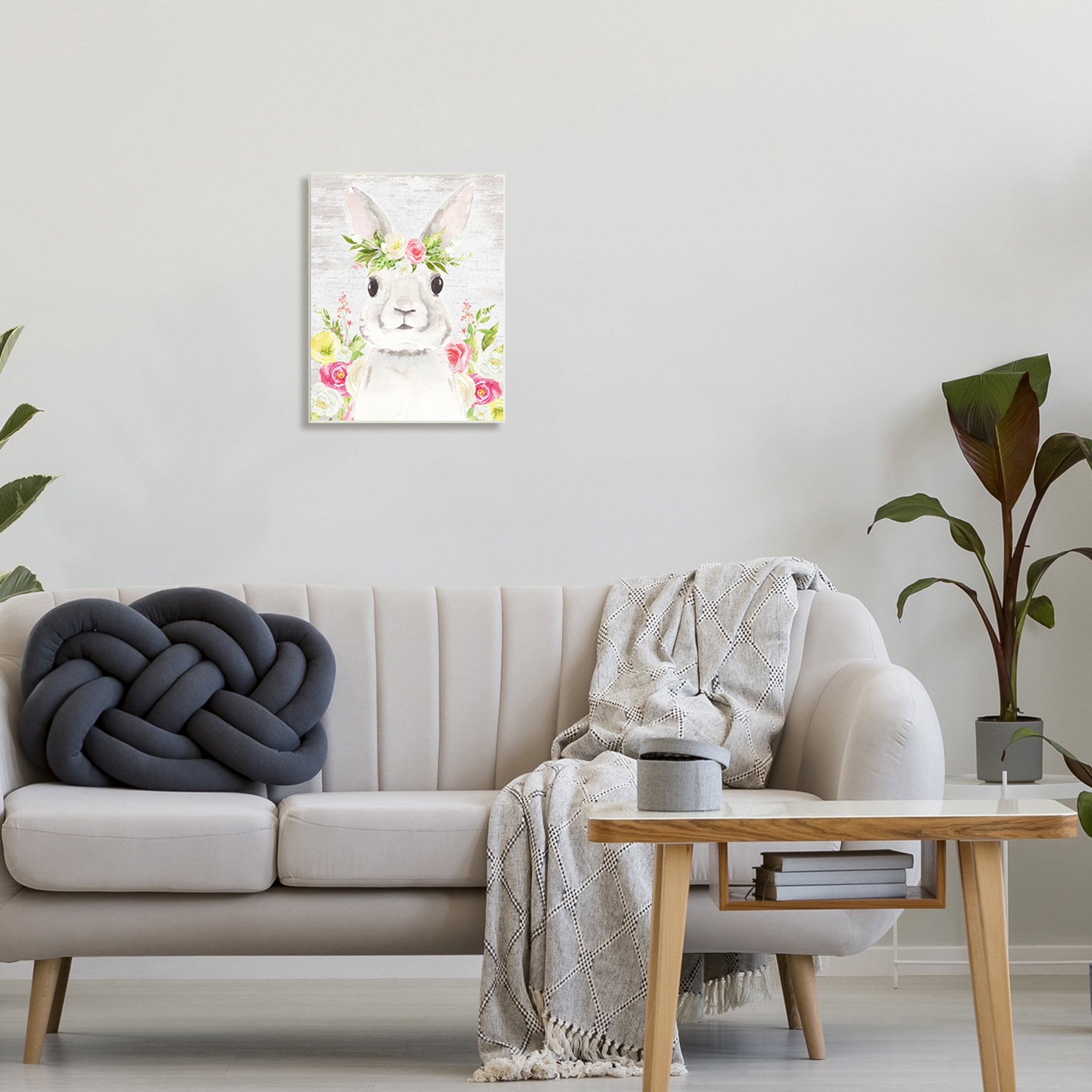 Rustic Easter Bunny Flower Crown Spring Bouquet Wall Plaque Art, 13 x 19, By Lettered and Lined