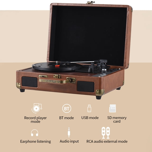 Tourne-Disque Rétro PORTABLE pour une Expérience d'Écoute Polyvalente Marron