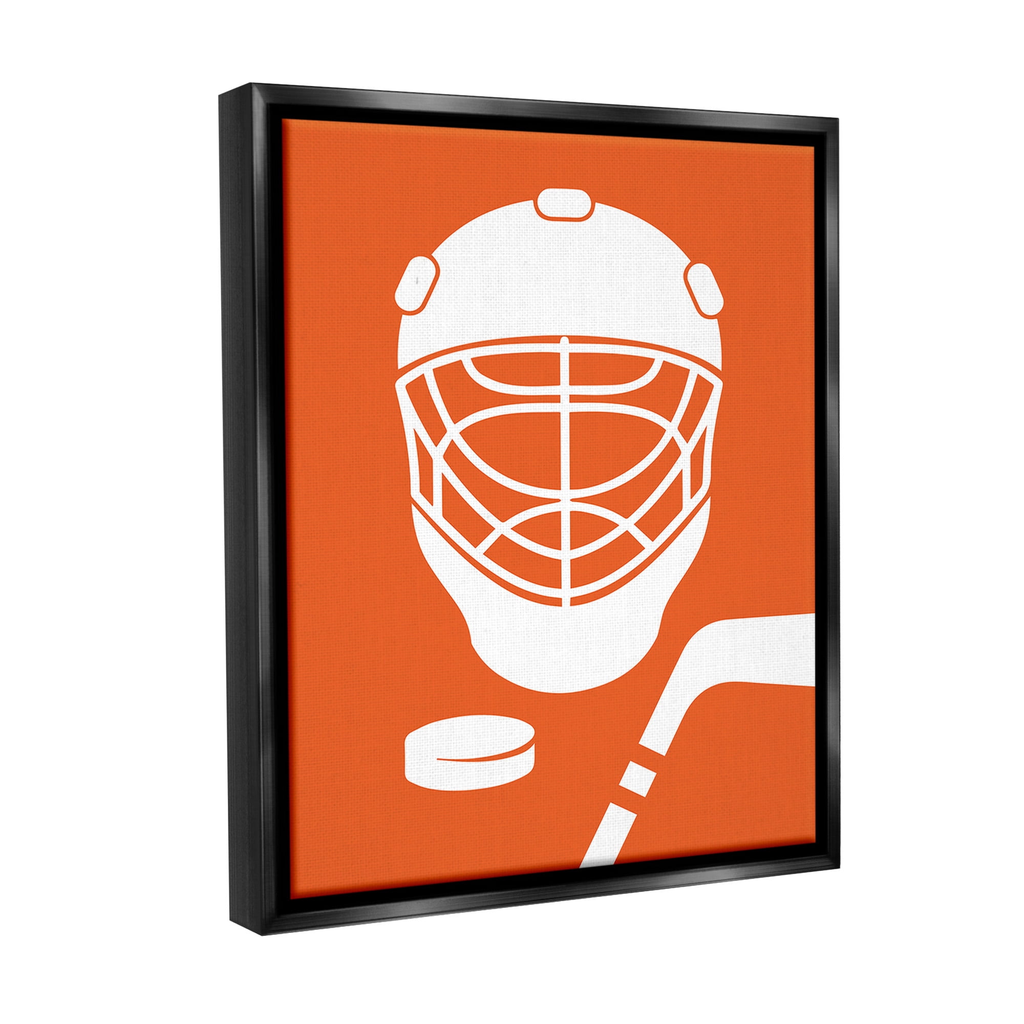 Stupell Industries Minimal Ice Hockey Gear Sports Painting Black Floater Framed Canvas Art Print Wall Art, 17 x 21