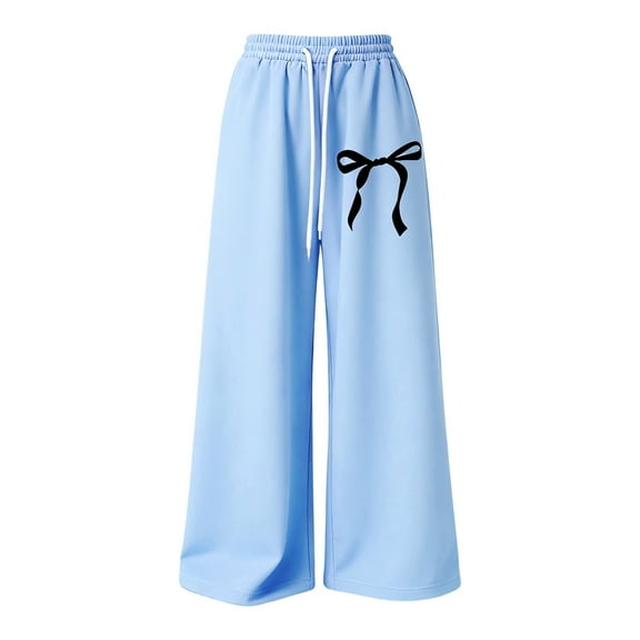 CAIVO Girl's Bowknot Baggy Sweatpants Lightweight Straight Leg Athletic Pants With Pockets Relaxed Fit Solid Color Trousers Slacks
