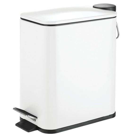 mDesign Slim Metal 1.3 Gallon Step Trash Can with Lid/Liner Bucket - Matte White