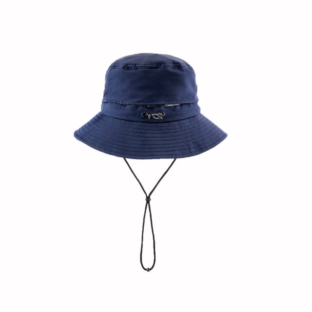 Navy Unisex Solid Color Foldable Breathable Sun Hat Fisherman Hat Navy With Drawstring For Sun Protection Head Circumference 21.26-22.83 Inch