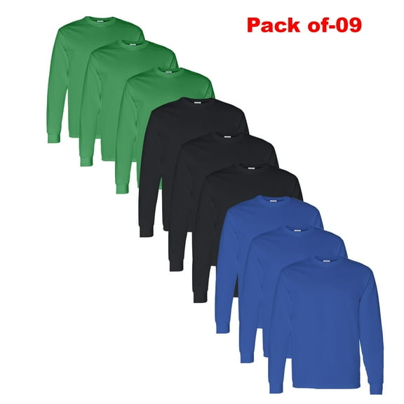 Gildan -Long Sleeve T-Shirt | Heavy Cotton Long Sleeve Tee | 100% Cotton | Mix Color | Pack of 9 | S Size