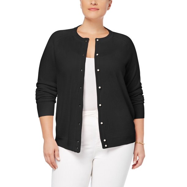 Karen Scott Womens Sweater Plus Cardigan PearlButton 54 2X