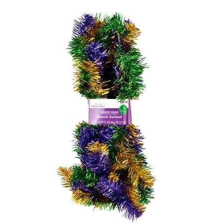 Way to Celebrate Mardi Gras Tinsel Branch Garland, 6'