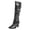 1Black, variant on Women's Knee High Boots Block Heel Slouchy PU Leather Side Zipper Tall Boots Pointed Toe Casual Dress Long Boots for Fall Winter Outfits