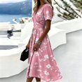 thumbnail image 4 of Beach Dresses for Women Short Sleeve Wrap V-Neck Hight Waist Sundress Casual Knee Length A-Line Dress, 4 of 7