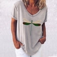 thumbnail image 1 of CEHVOM Mode Femmes T-Shirt Imprimé à Col en V Manches Courtes T-Shirt Décontracté Hauts Blouse, 1 of 5