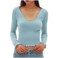 thumbnail image 1 of Women'S Long Sleeved Ruffled Round Neck Tight Topwomens Fall Fashion 2023 Light Blue L, 1 of 4