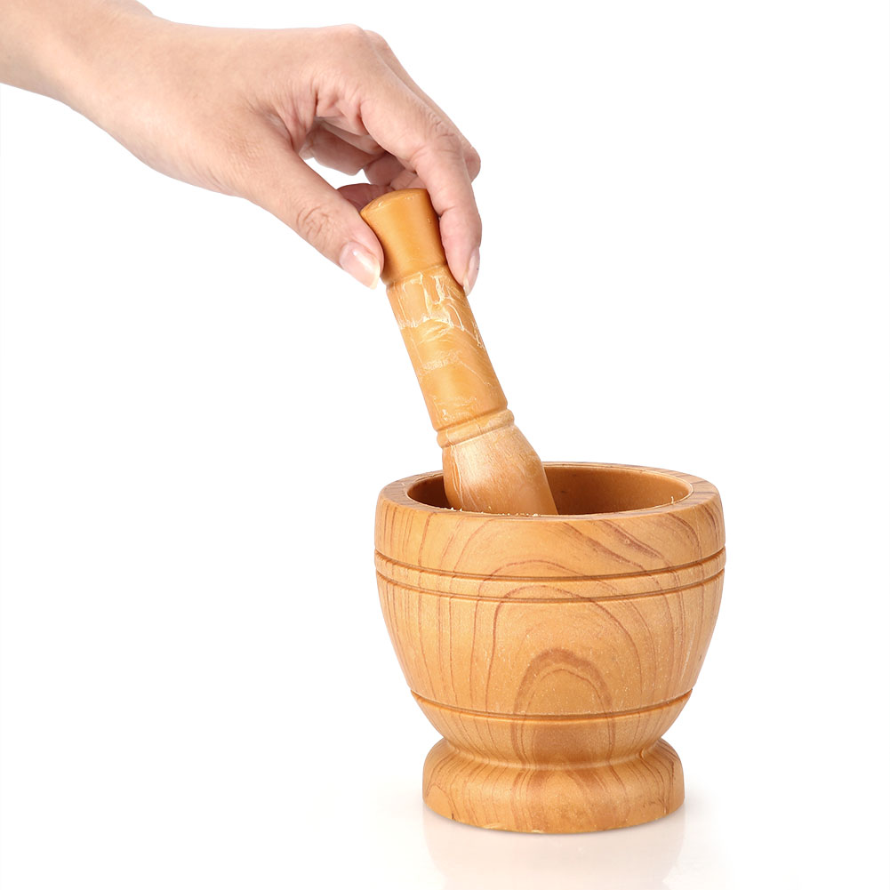 Kikier Wooden Mortar and Pestle Set Wooden Pestle Garlic Pesto Agitator Herbal Grinder Mixing Bowl Tool 