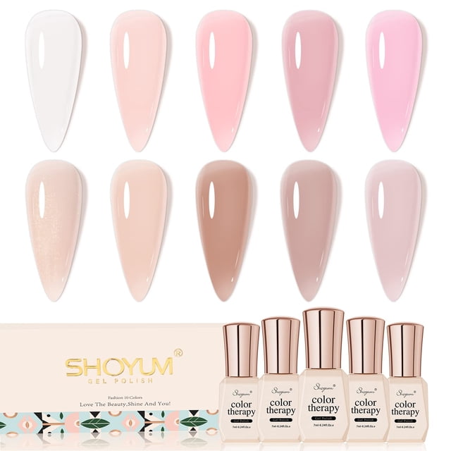 Set de esmaltes de uñas SHOYUM Jelly Nude Gel, 10 unidades, 7 ml, UV LED