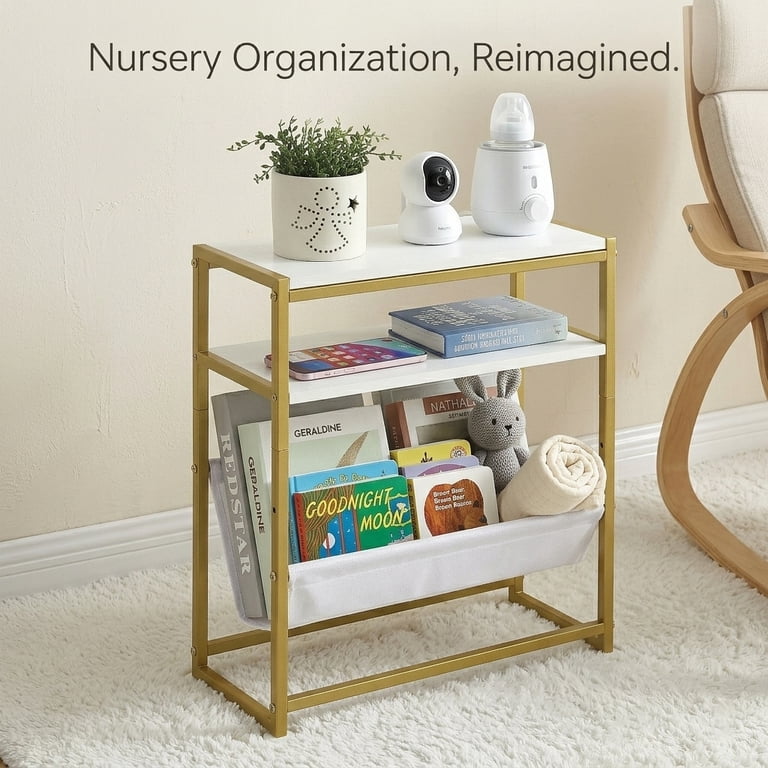 ZEXVIDA Narrow End Table with Magazine Holder, Gold photo 5