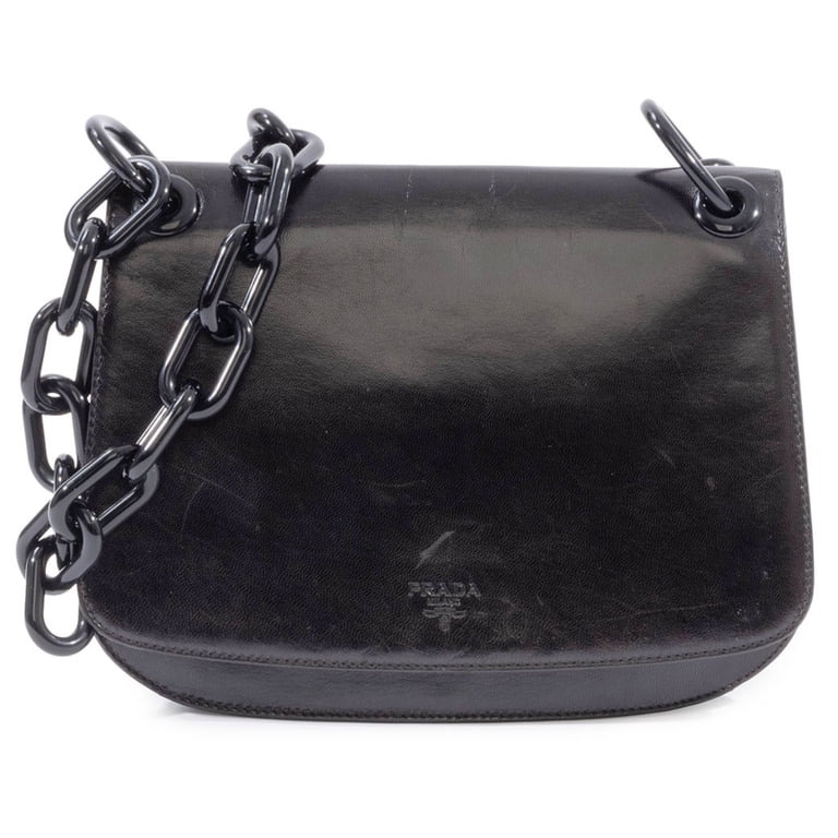 PRADA MADRAS SWING レザー チェーンショルダーバッグ ブラック Pre-Owned Prada Madras Swing Chain Shoulder Bag B6622 in Black