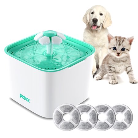 - Petacc Pet Drinking Fountain Automatic Cat Water Dispenser Ultra-quiet Dog Water Fountain with 2L Water Capacity and Three-layer Filter Design, 4 Filter Elements, White and Green