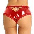 thumbnail image 4 of Lencería para damas Bragas eróticas para mujer Entrepierna abierta Sexo Aspecto mojado Ropa interior porno Charol Encaje Espalda en V Mini Briefs para mujer, 4 of 5