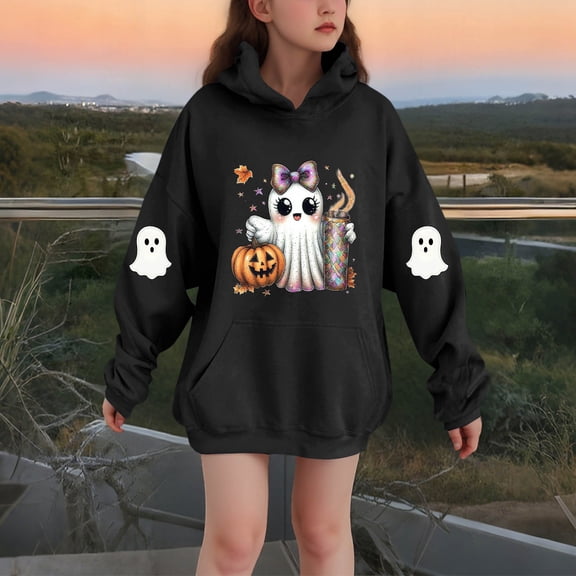 successthop Spooky Season Hoodie Graphic Ghost Toddler Girls Boys Fleece Long Sleeve Pullover Sizes 3-14