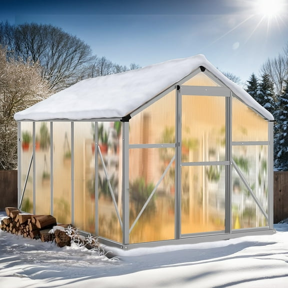 6x10FT Walk-in Greenhouse for Outdoor, Gardening Plant House Heavy Duty Aluminium Frame, Polycarbonate, with Vent Window Adjustable, 8 Reinforcement Supports, Black