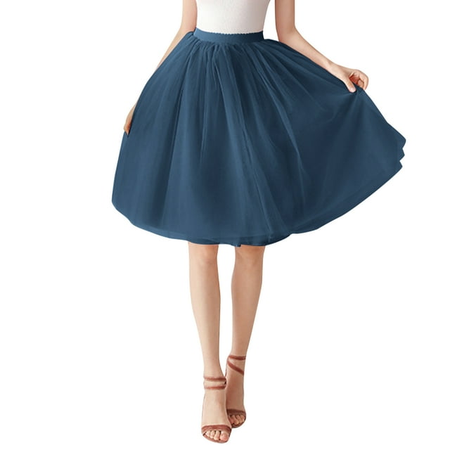 Jupes pour Femmes Grande Jupe Tutu Jupon Court Robe de Bal Soirée Vêtements d'Été pour Femmes Marine Taille Unique