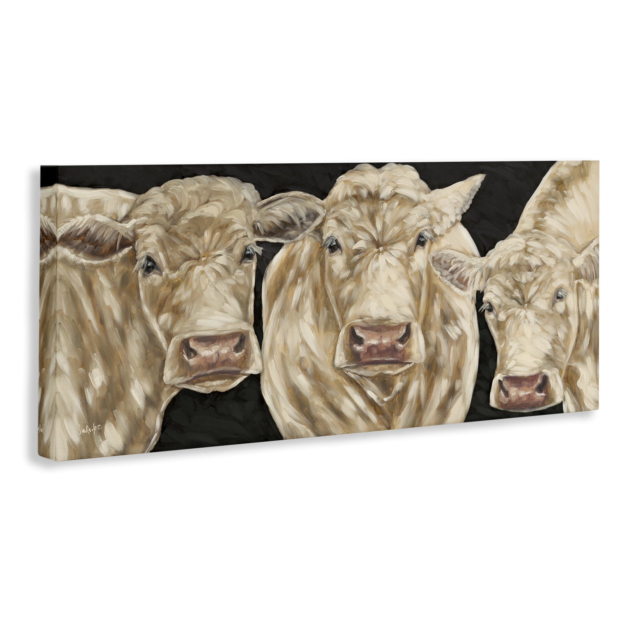 Stupell Industries Three Sheep on Black Animals Painting Wrapped Canvas Art Print Wall Art, 30 x 13
