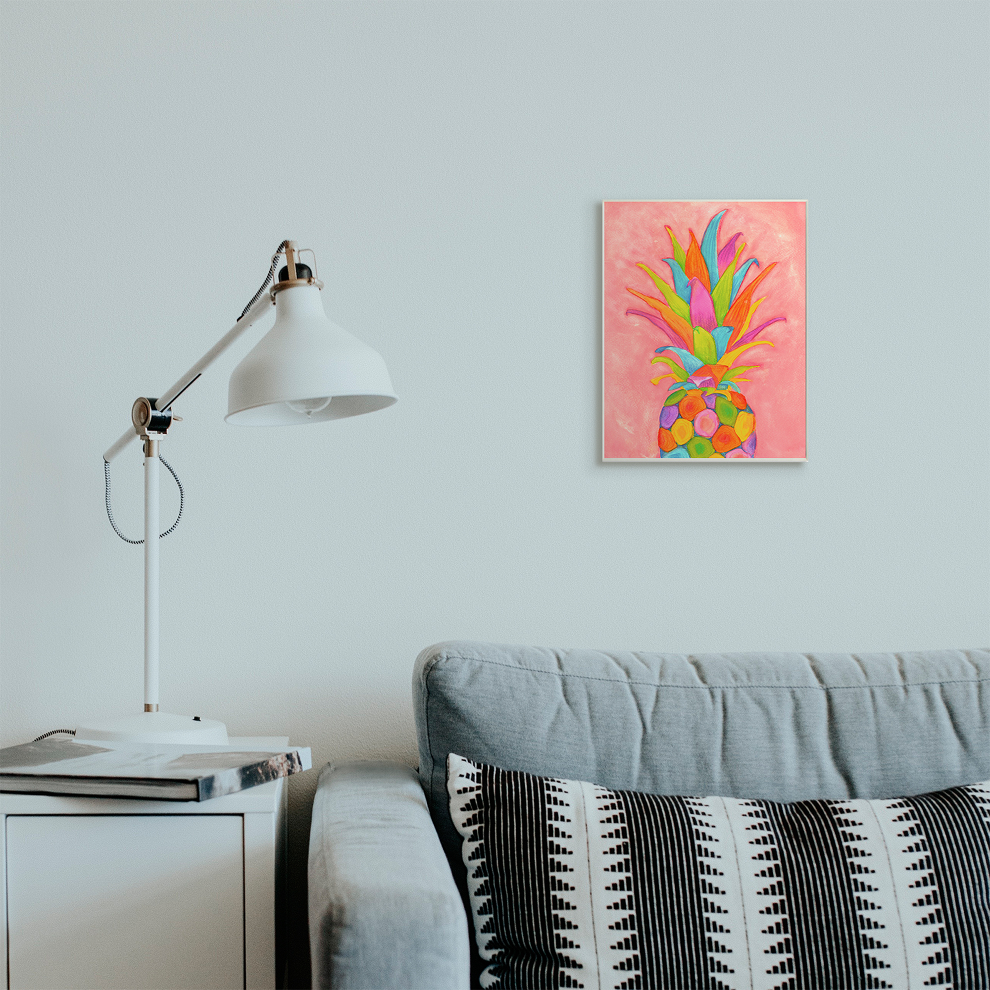 Stupell Industries Vibrant Pineapple Fruit Fun Pink Blue Yellow Wall Plaque, 10 x 15, Design by Elvira Errico