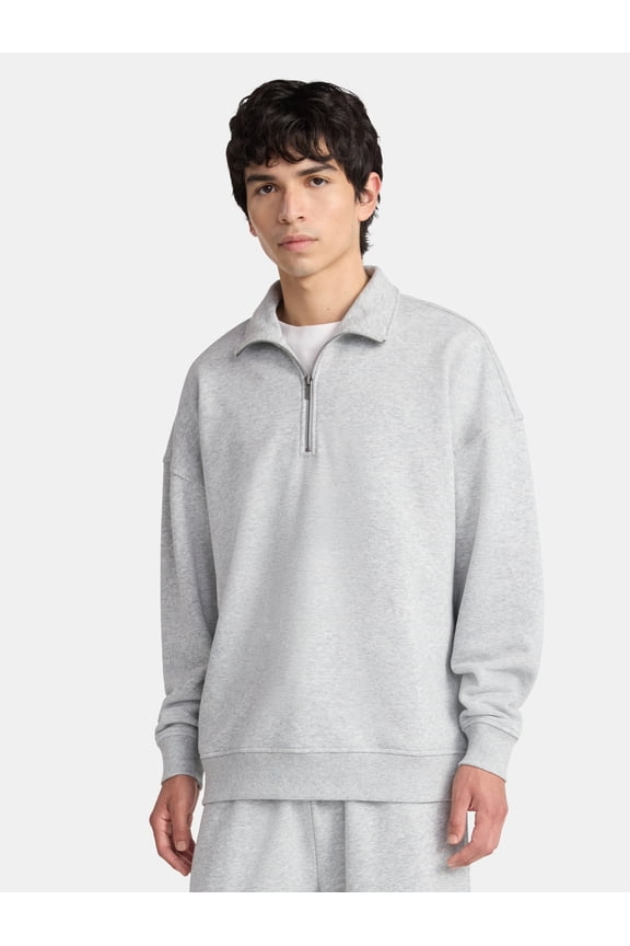 Oversized Quarter Zip Pullover with Long Sleeves, Men's & Big Men's