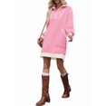 thumbnail image 4 of Women'S Oversized Sweatshirt Dress Half Zip V Neck Long Sleeve Contrast Fall Casual Mini Dresses Pink M, 4 of 8