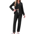 thumbnail image 2 of Conjunto de pijamas para mujer INSPIRE CHIC de manga larga, con botones, cuello de muesca, ropa de casa y pantalones con cordón y bolsillos M Negro, 2 of 6