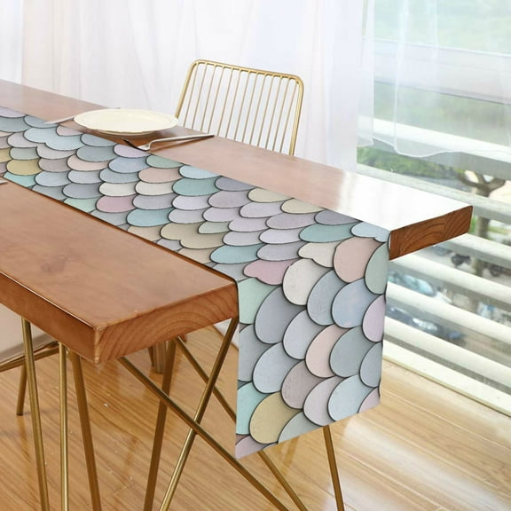 Yayeee Table Runner 70 inches Long Home Kitchen Dinning Party Decoration, Light Blue Shimmering Pattern
